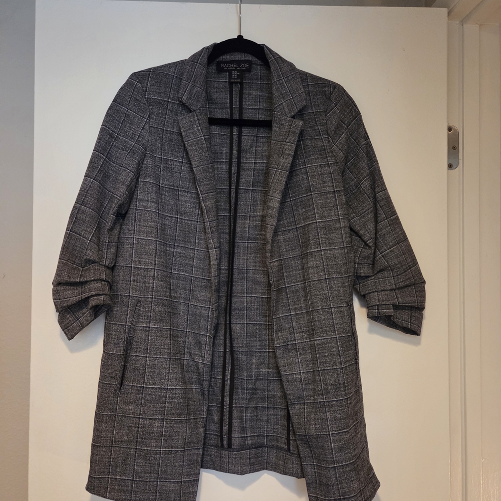 Rachel Zoe Gray Plaid Open Blazer Jacket